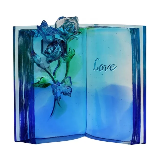 Customized Hand-carved Modern Style Crystal Glass Book Set With Unique Design For Home Furnishings