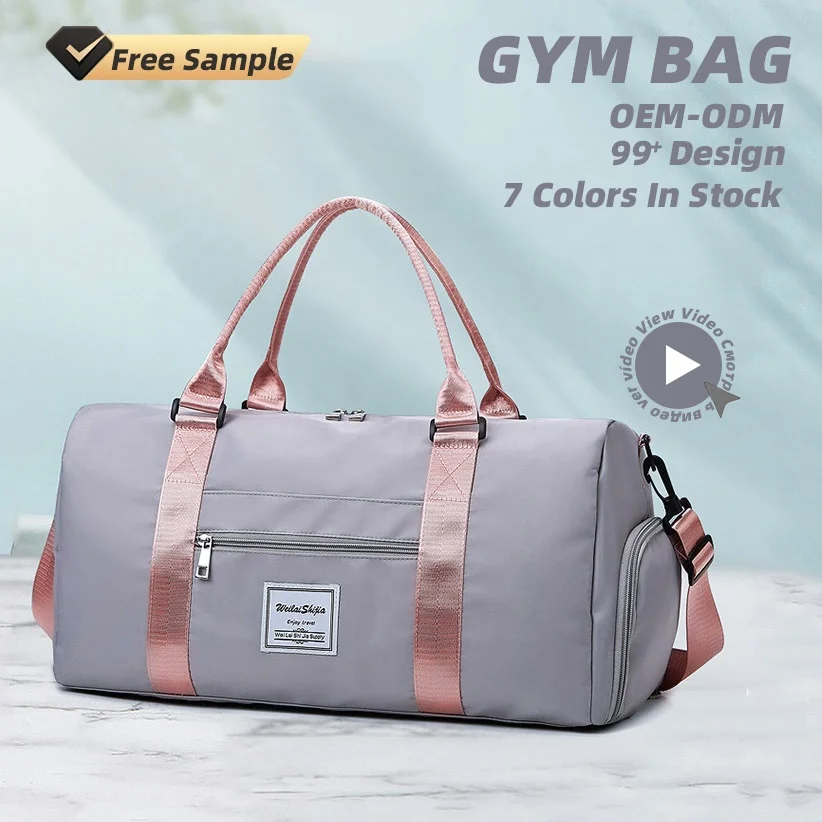 Custom Logo Colors Women Cylindrical Portable Duffle Tote Sports Yoga  Travel Gym Bag with Shoe Compartment Wet Pocket