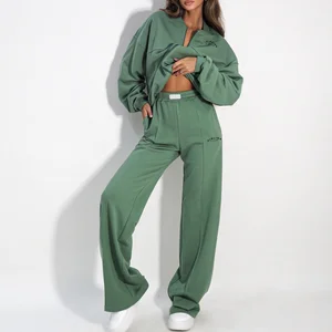 Manufacturer Custom Logo OEM Women's Printed Hoodie and Jogger Set Streetwear Zip up Sweatshirt Casual Oversized  Tracksuit