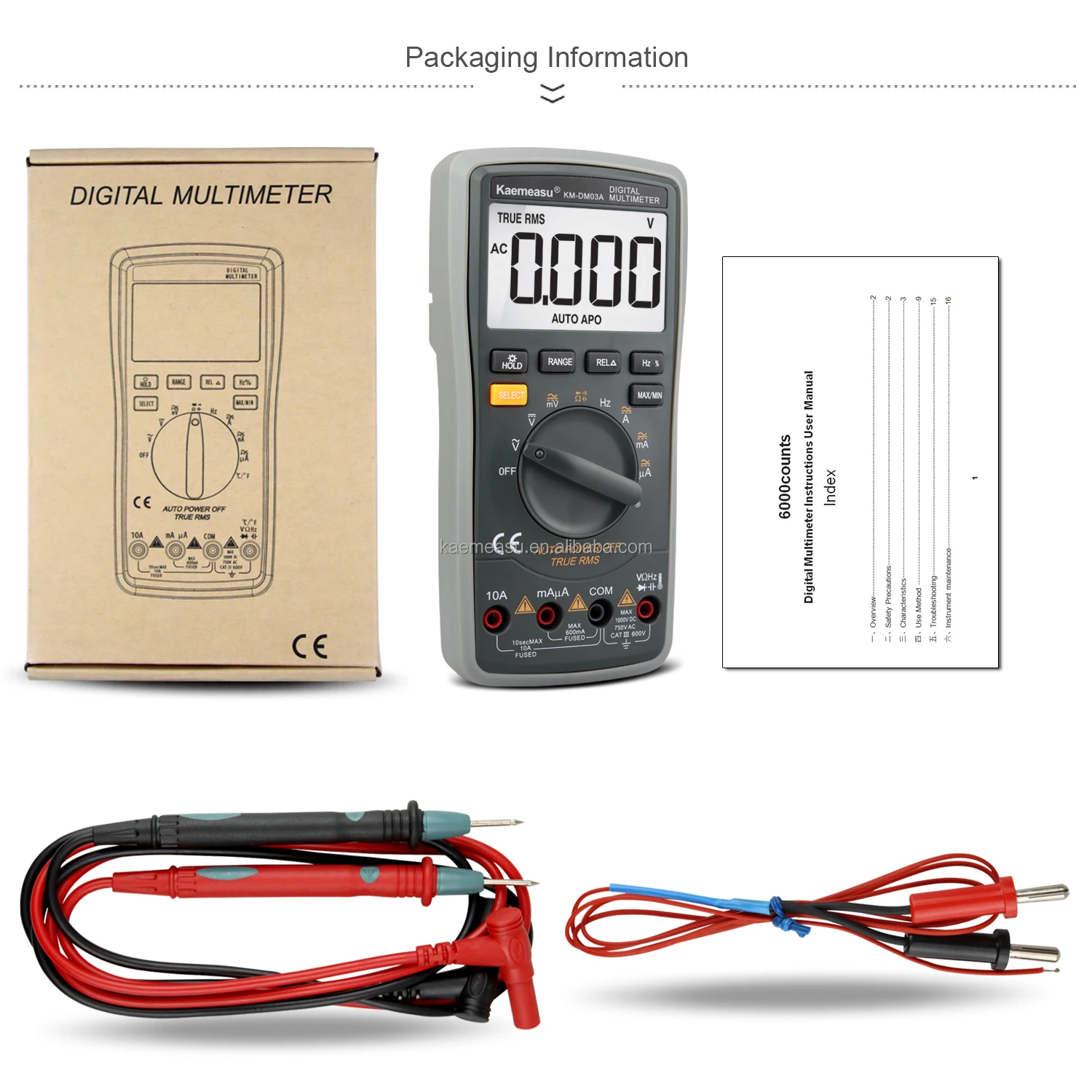Digital Multimeters Autorange 1000V Voltage Meter True RMS LED Diode ...