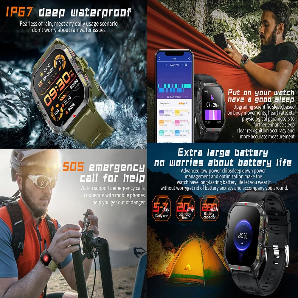 Reloj Inteligente 1,96 pulgadas T21 Ritmo Cardíaco 280 mAh Llamada SOS  Relojes Deportivos al Aire Libre para Hombre