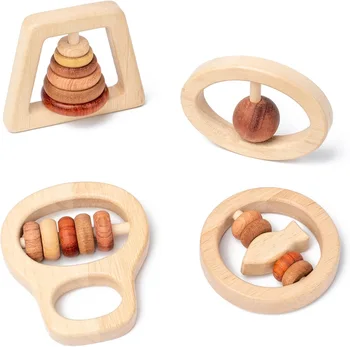 Wooden Baby Toys For 0-12 Months Baby wooden Rattle Boys And Girls Wooden Teething Gift