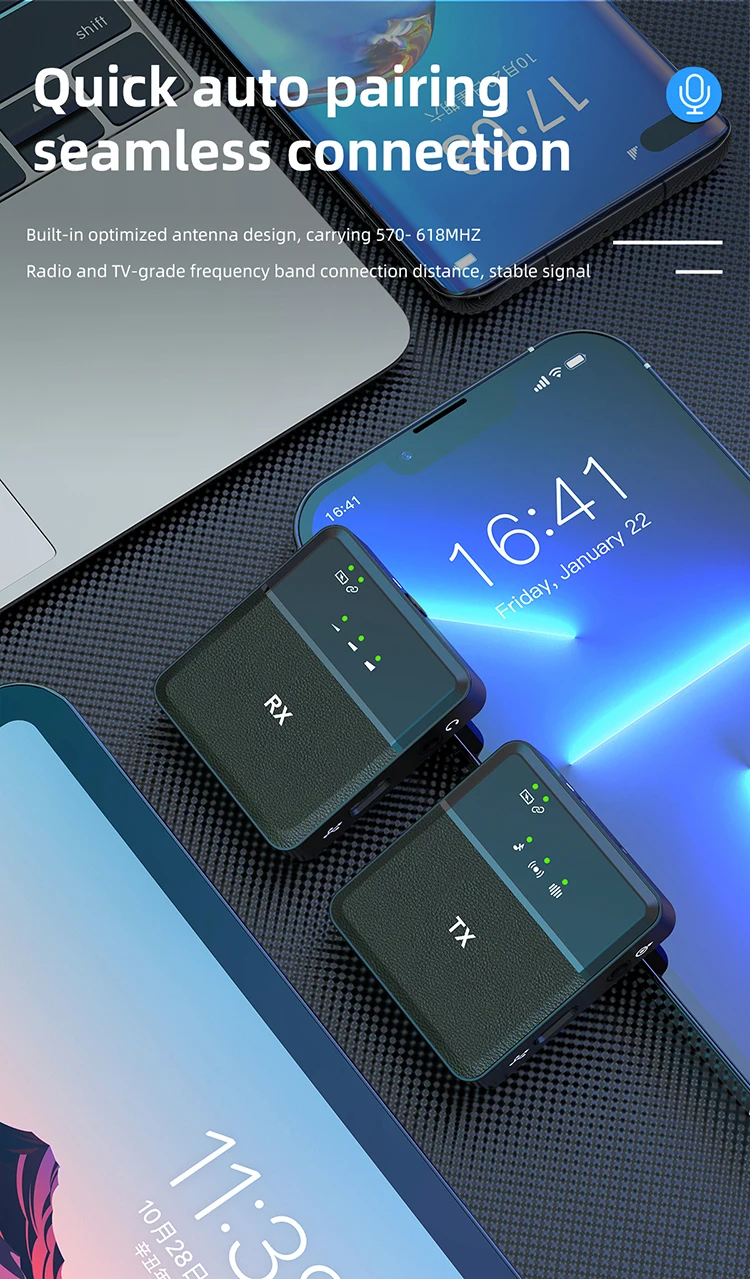 New Sx9 Wireless Collar Clip Square Mini Portable Microphone Interview