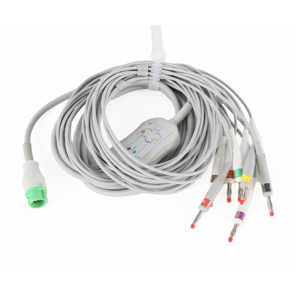 Medical Consumables Compatible for Mindray BeneVision N1 One-piece EKG Cable Direct-Connect 10 Leads IEC EKG Cables