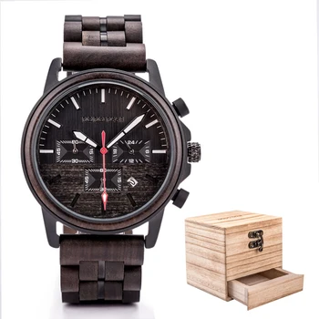 Fashion New Trend Custom Wood Watch Case Multifunction Chronograph Men Wrist Wooden Quartz Watches For Men