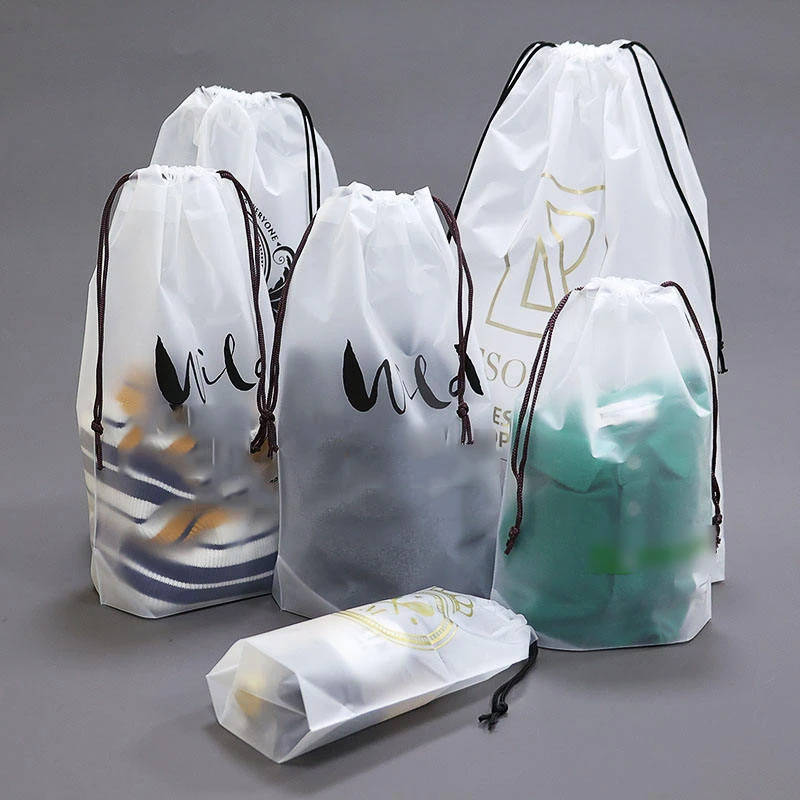Custom Large Plastic Drawstring Bag with Custom Printed Logo Pe Plastic Frosted Bags Pouch Gift Packaging Poly Bag for Clothes