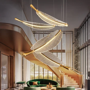 Large Leaf Shape Decor Luxury Hotel Lobby Banquet Villa Custom Project Glass Led Chandelier Light