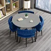 [1 mesa 4 sillas placa de roca] mesa redonda - tela de terciopelo azul