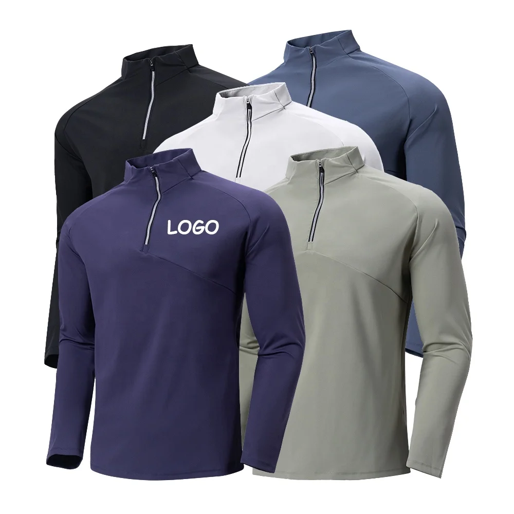 Custom Quick Dry Gym 1/4 Quarter Zip Top Fitness Crew Neck