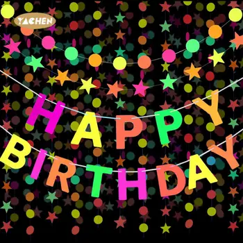Yachen Glow in the Dark Neon Happy Birthday Banner Perfect for Kids & Adults Black Light Party Supplies Decor Rainbow Neon Sign