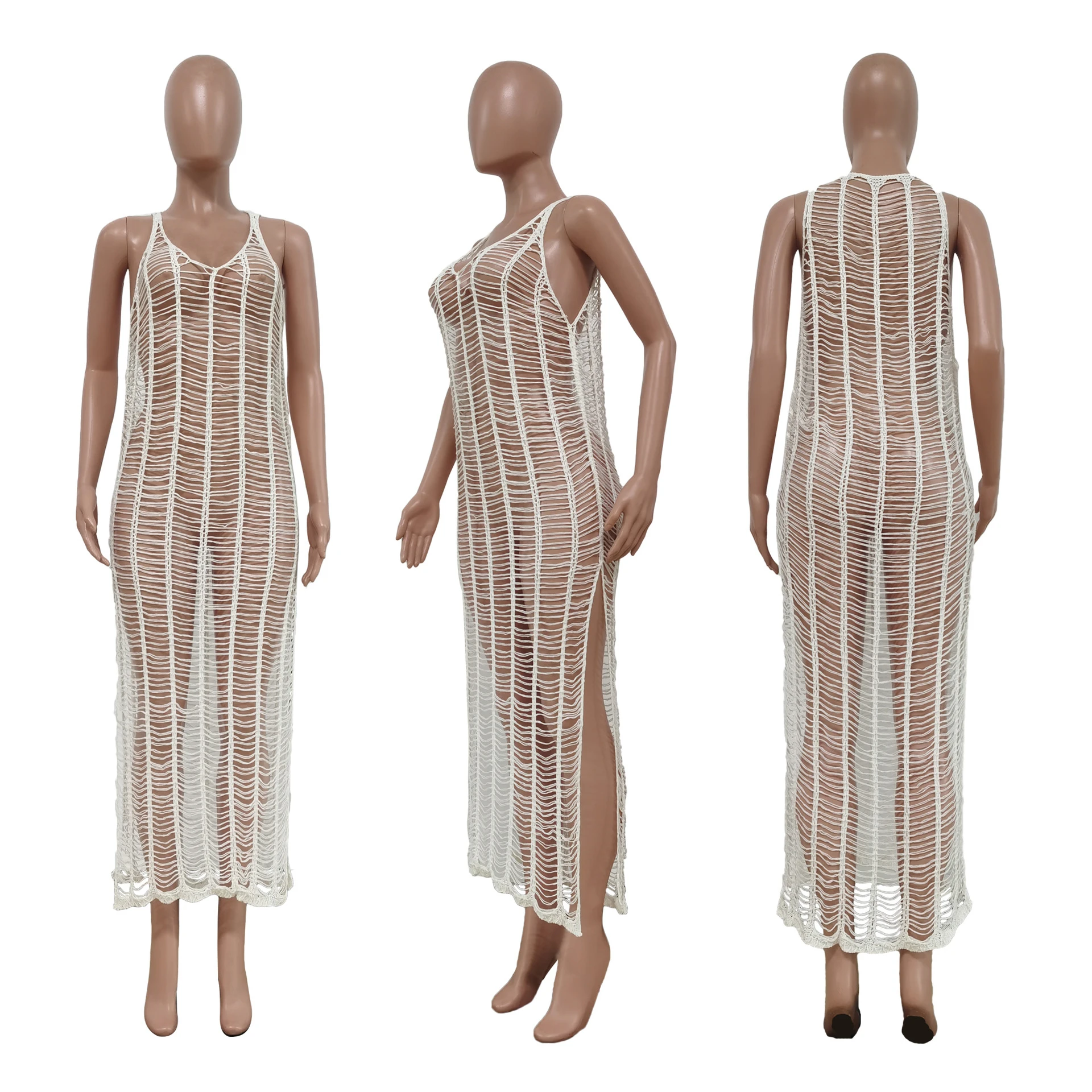 Lovely Wholesale7 Color Swimsuit Cover up Beach Wear Hand Crochet Hollow Out Maxi Dress Ladies Beach Cover Ups Dress