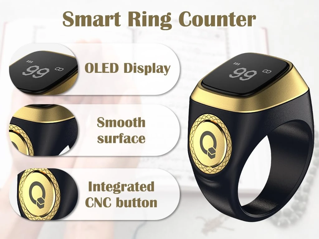 E01 Smart Ring Counter, Tasbih Zikr Ring, Muslim Islamic Prayer Smart Rings, Digital Electronic Smart Tally Counter for Prayer