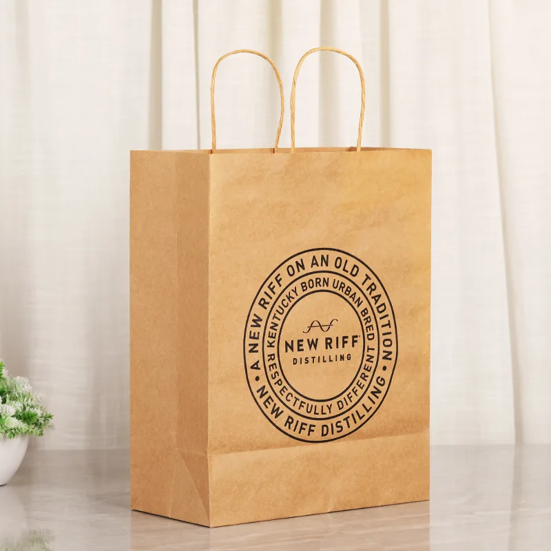 Custom Printed Shopping Kraft Paper Bag With Handle Restaurant Fast Food Takeaway Bag