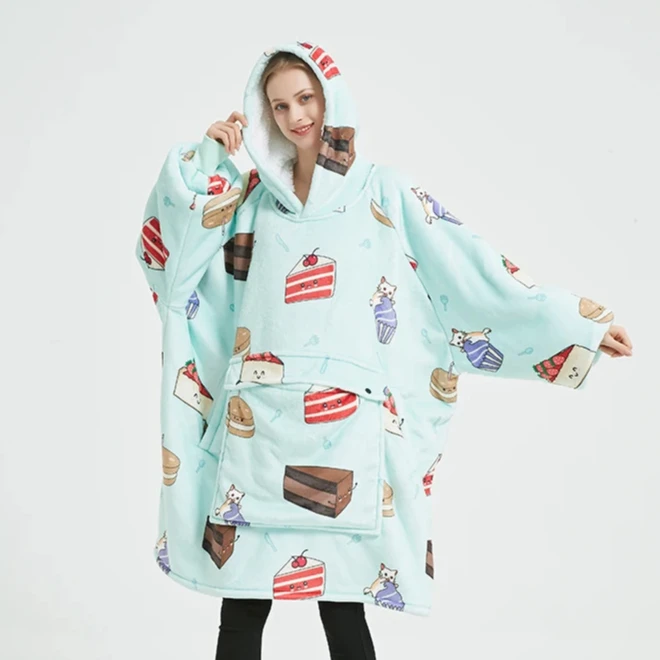 Thick Polyester Customized Wearable Oversized Hooded Blanket