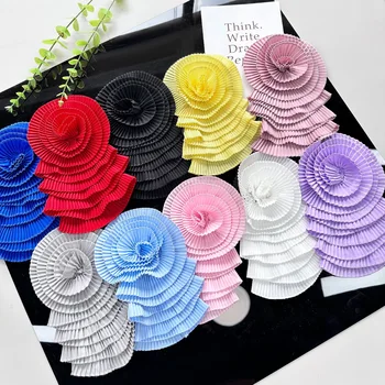 PE510 custom Chiffon 3D Flower patch handmade goffer flower brooch for decoration