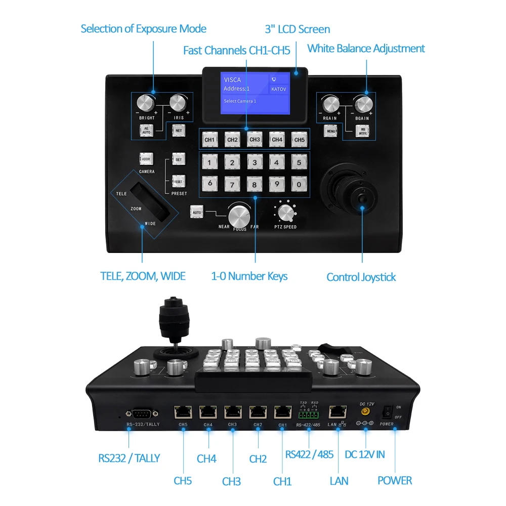 Broadcast 5 Channels Controller Keyboard With Joystick IP Cameras Live Broadcast v Isca Ptz  Joystick Controller