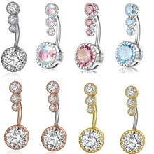 Fashion piercing 4 CZ zircon Belly button ring Stainless Steel Jewelry Belly Button Ring For Women