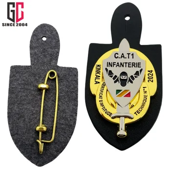 Factory Custom Security Metal badge with leather Backing