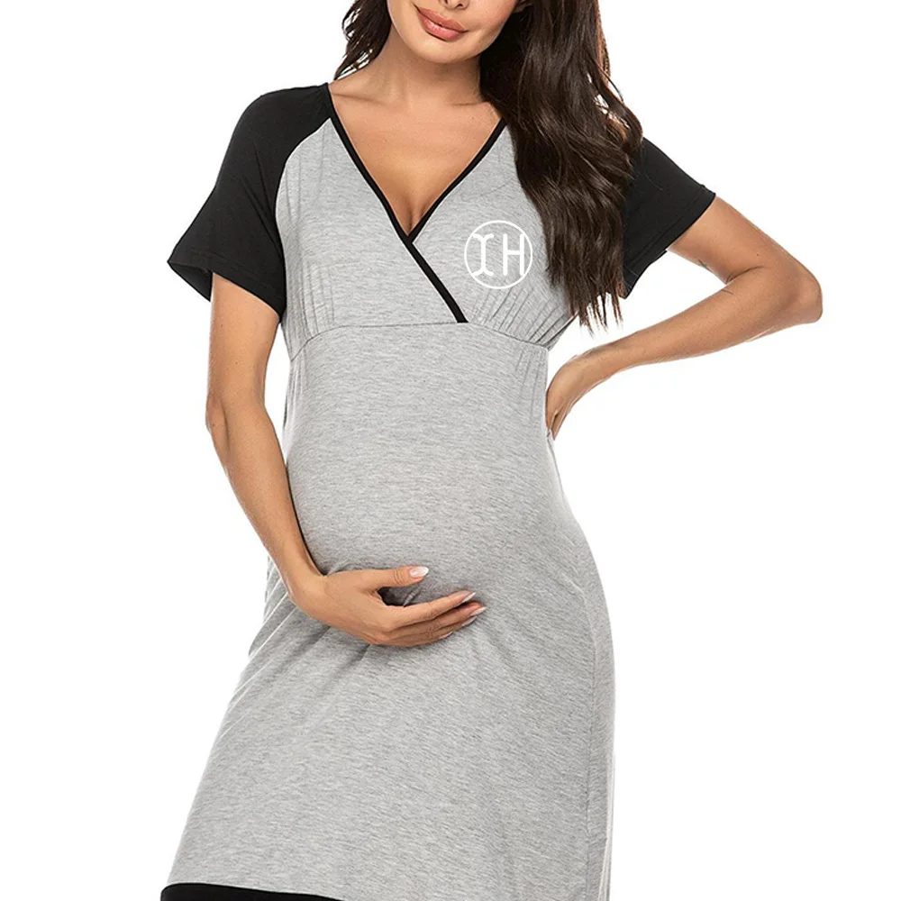 Custom Nursing Pregnant Breastfeeding Nightgown With Elegant Short Sleeve  Maternity Clothes Dress for Pregnancy Maternity Dress