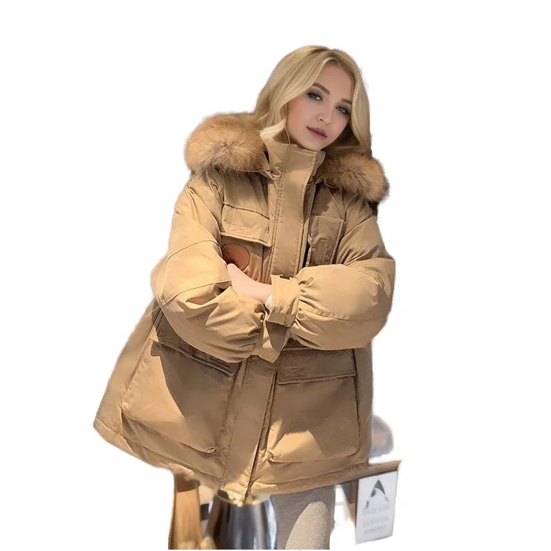 D&M Women's Hooded Winter Parka Jacket with Insulated Sheep Fur