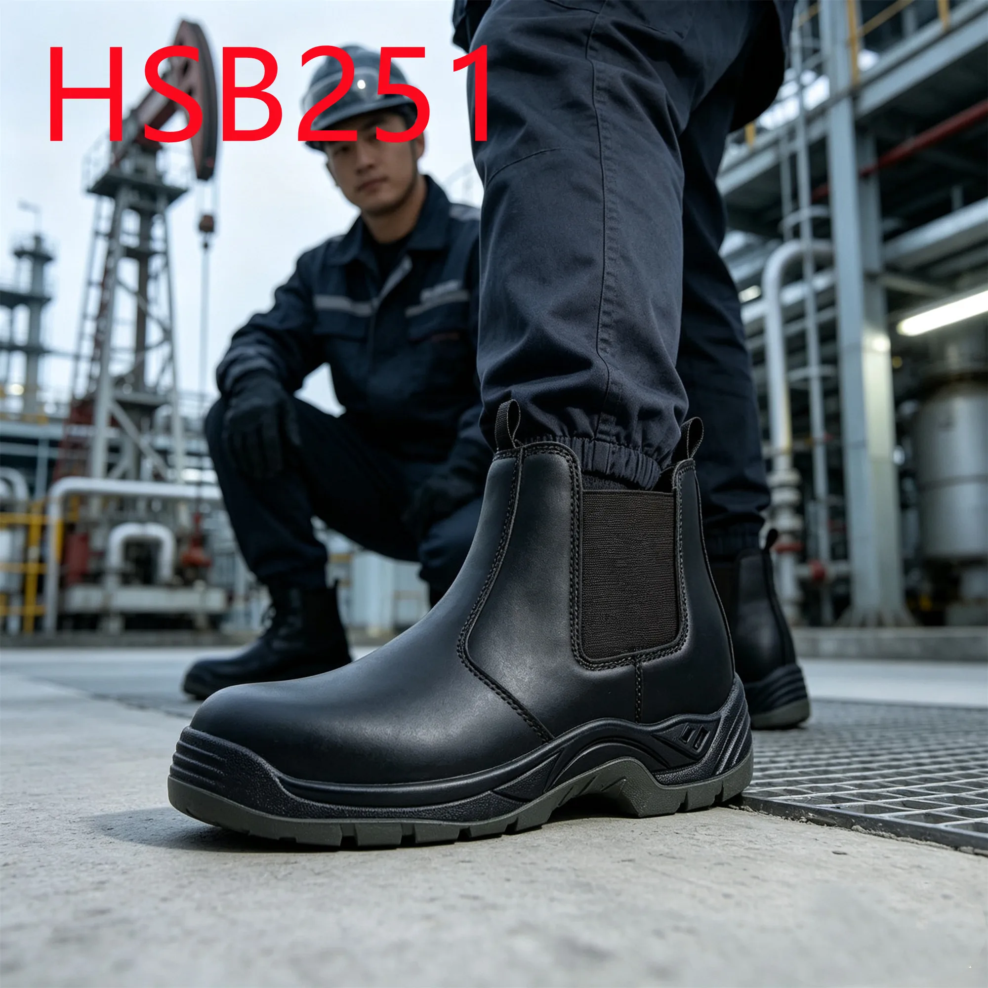 HY,Pull-on Style Natural Cow Leather Construction Work Shoes Port Operation Anti-smash&Oil Black&Brown Safety Boots HSB251