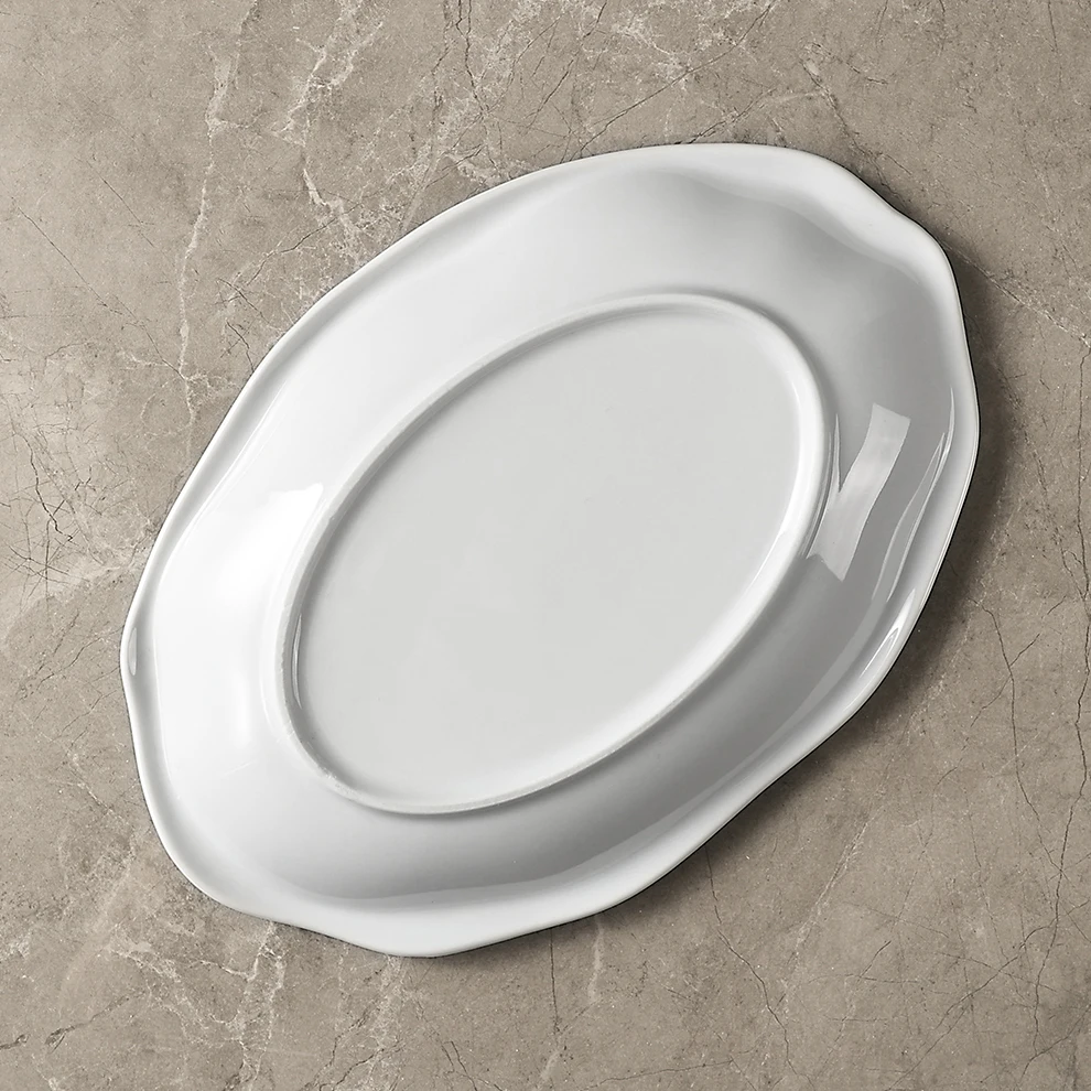 Japanese Style Korean Unique Design Ceramic Louas & Pratos Dish Catered Flat Bol White Fish Rock Stone Plate for Restaurants