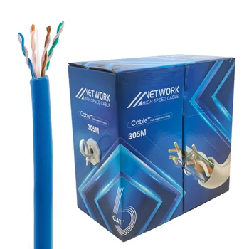 Cat 6a U/UTP Solid LAN Cable Unshielded 23AWG 0.57mm PVC Pass Channel Test 305m Easy Pull Box Blue