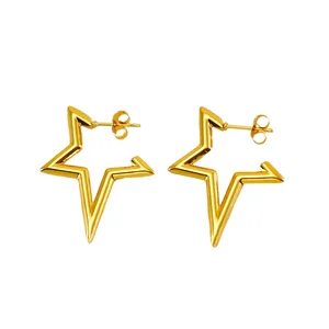 Popular Women's 18k Gold Plated Huggie Earrings Hypoallergenic Stainless Steel Geometric C-shape Twisted Screw Trendy Hoop Gift