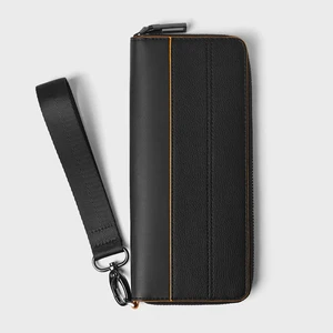Custom Logo Leather Black Men's Wristlet Zipper Card Phone Long Wallet  Money Purse for Men