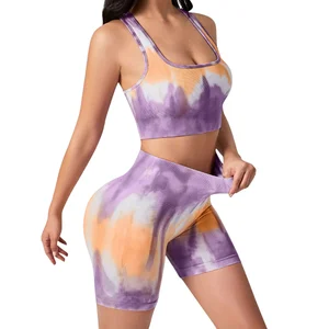 Customized Yoga Sets Seamless Color Blocking Breathable Bras and Tight Fitting Butt Lifting Shorts for Workout Gym Wear