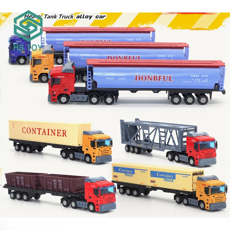 HS Diecast Model Semi Tow Flatbed Oil Tank Tanker Towing Transport Car Container Long Slide Trailer Truck With 1 48 Scale