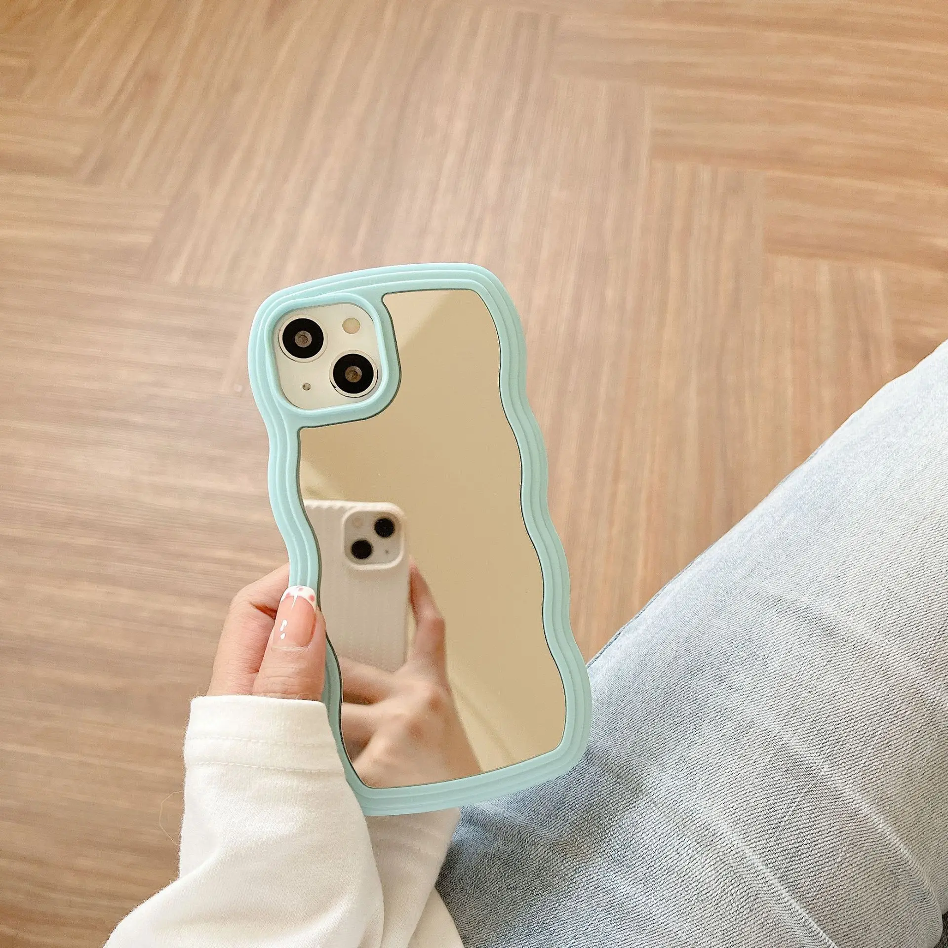 Creative Candy Colors Wave Border Design TPU Shockproof Mirror Phone Case for iPhone 13 13 Pro Max