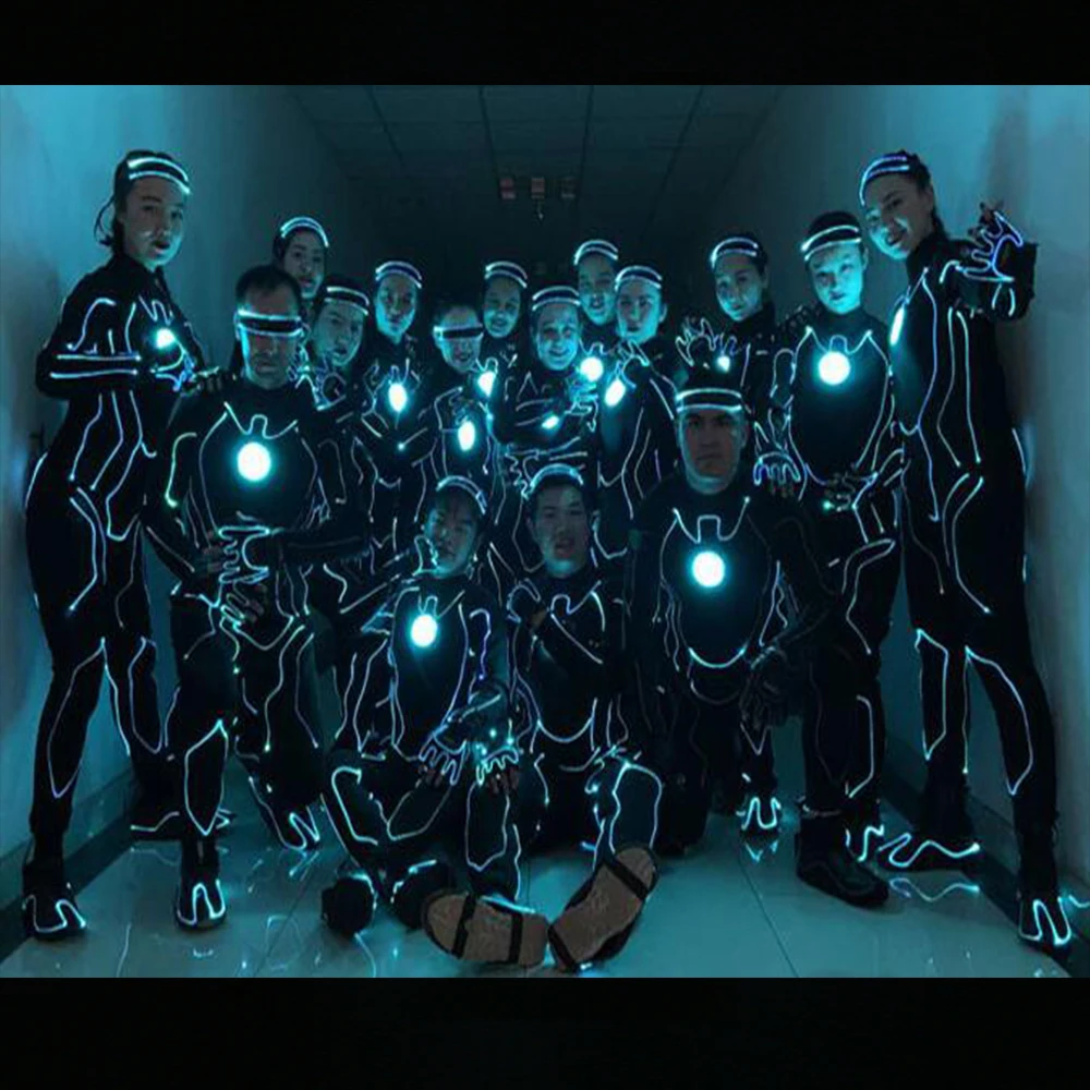 LED 라이트 트론 댄스 슈트 광섬유 로봇 의상 할로윈 글로우 파티 댄스 의상 퍼포먼스 웨어