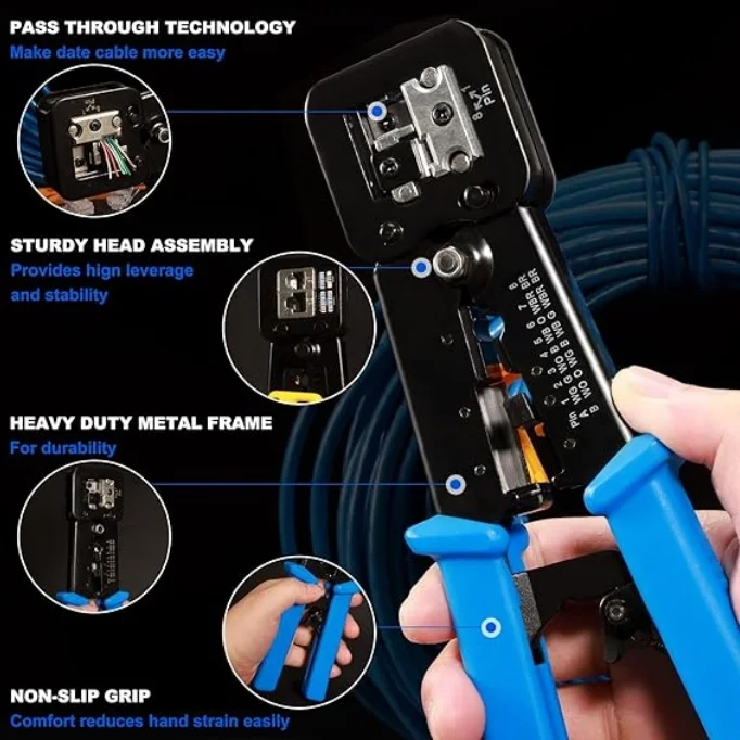 Crimper Pass Through Connectors And Rj12 Plug Ends Ez Crimping