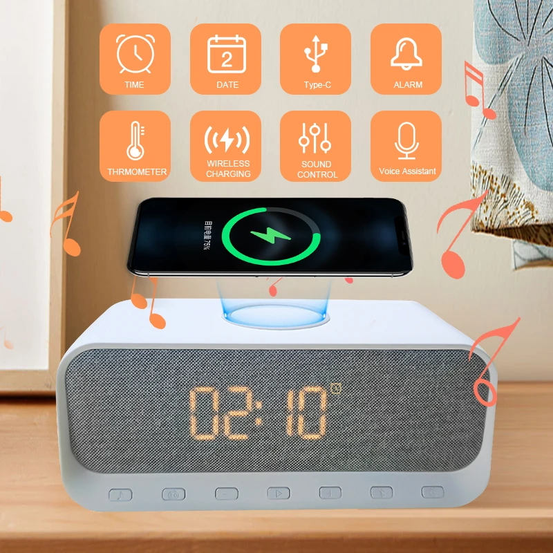 Multifunctional Digital Clock Wireless Charging With Voice Assistant