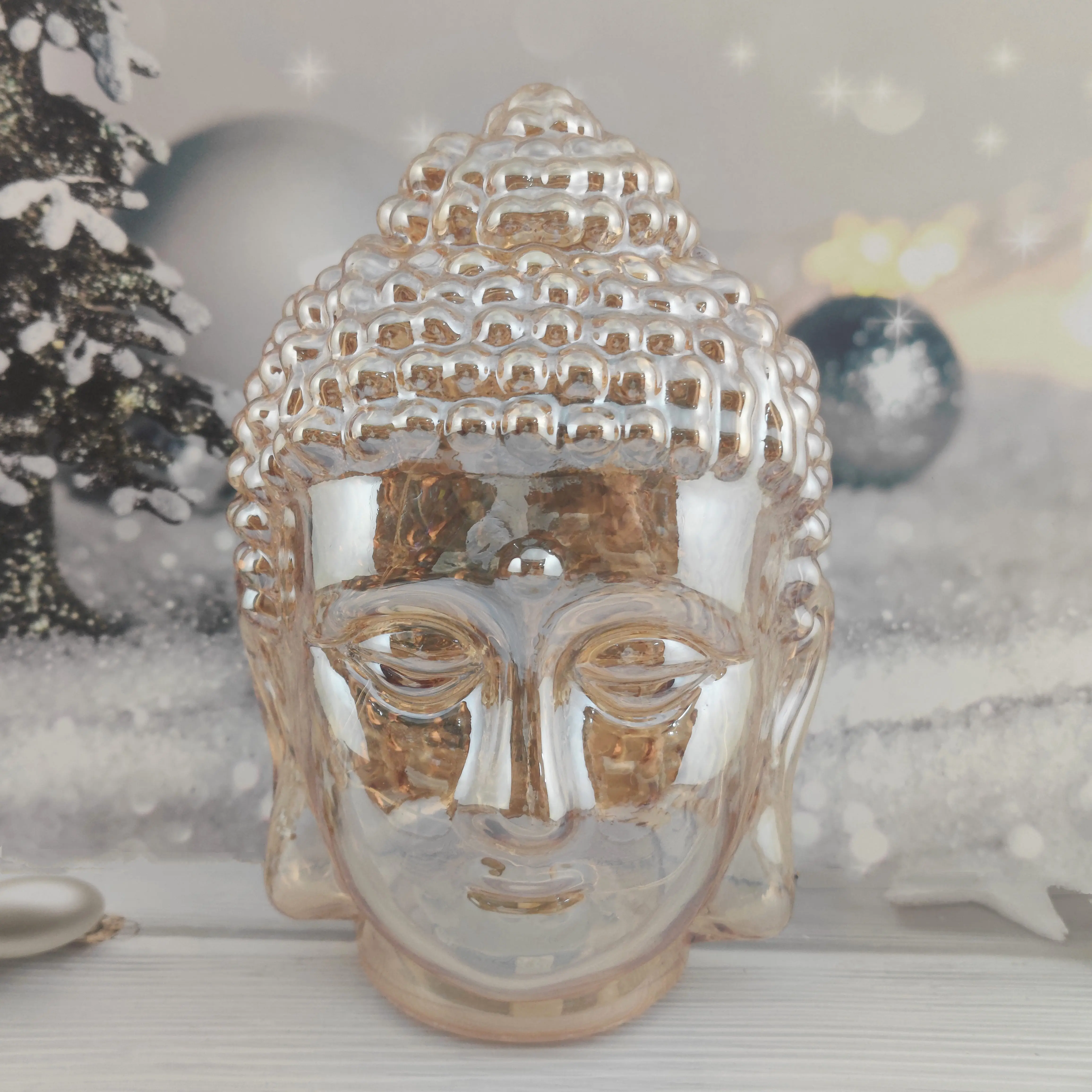 Christmas decoration suppliers  LED glass buddha head sculpture ornaments home decorative accessories