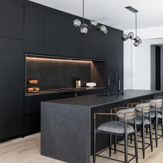 New Modern Kitchen Design Cabinet Matte Black Finished Lacquer Flat ...
