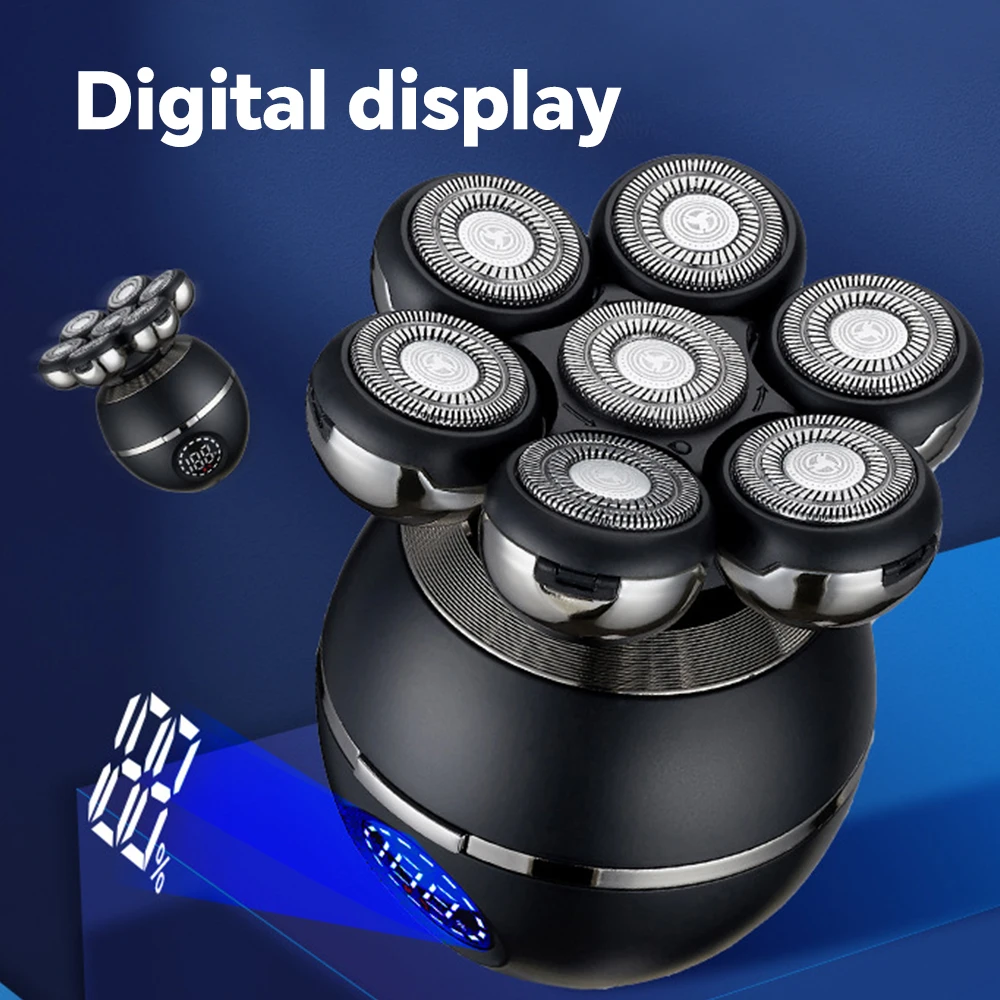 Customized Logo Men's Electric Shaver Black Rotary Bald Head Magnetic Shaver USB Power Waterproof Rechargeable Wireless Charging factory