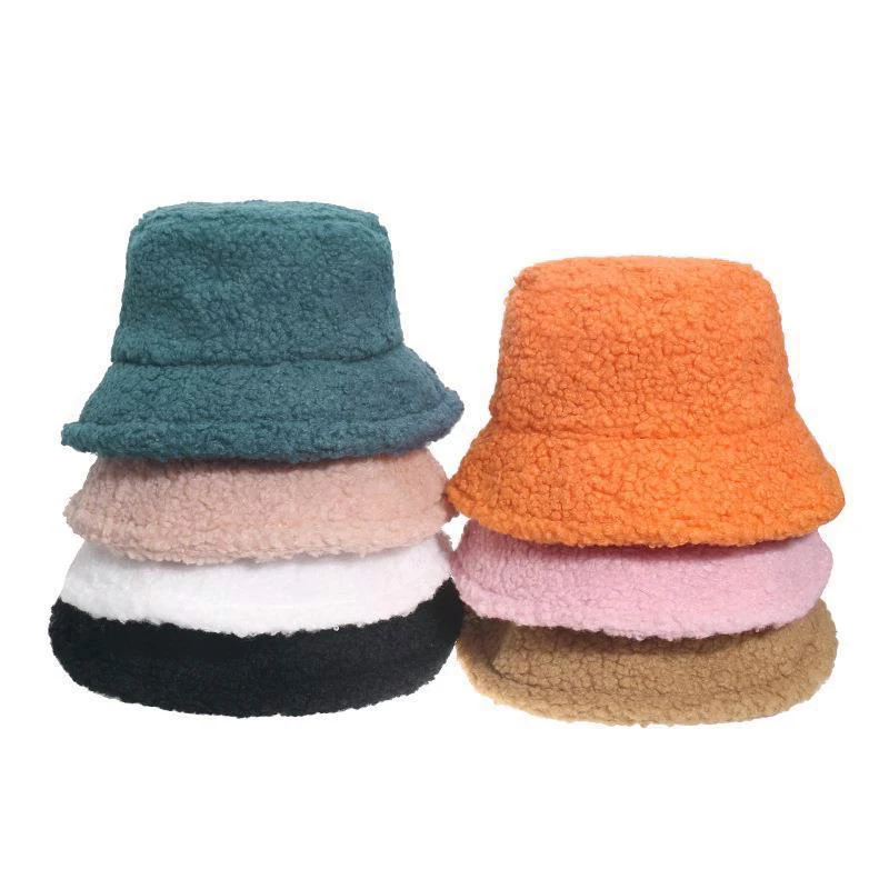 Factory direct selling solid color lamb wool warm keep winter bucket hat caps for men women