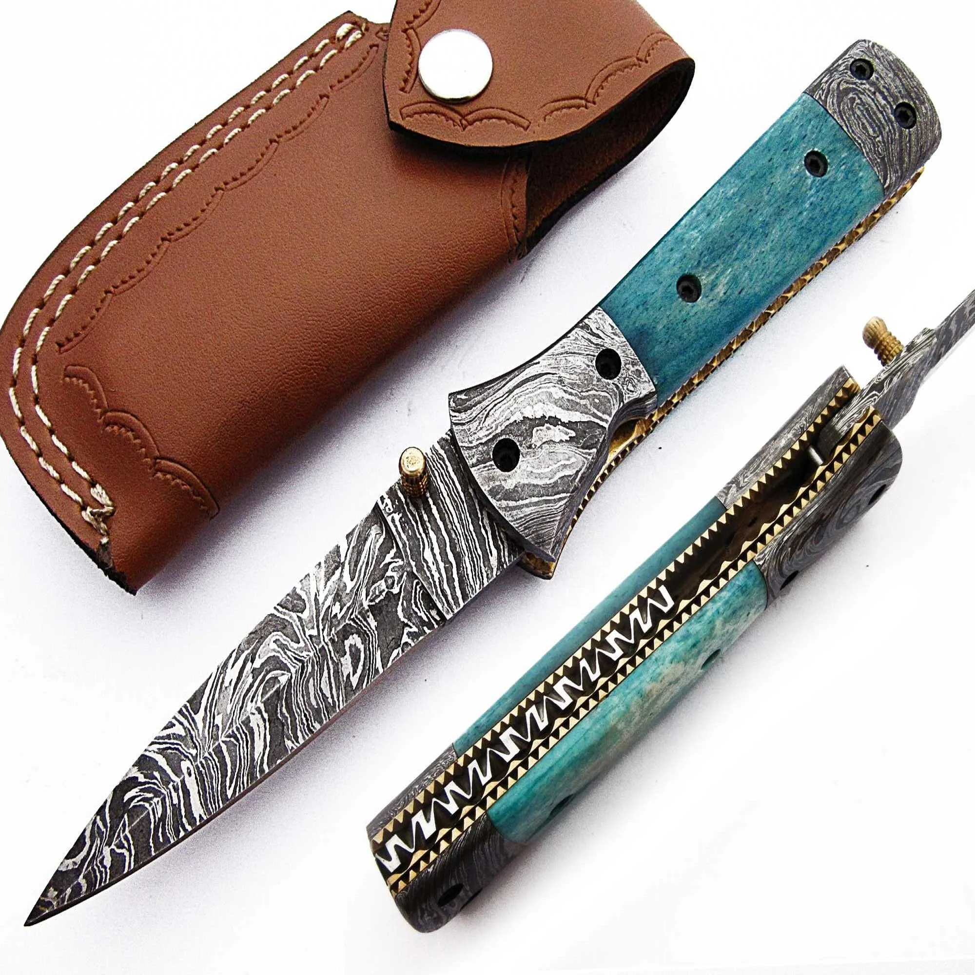 custom handmade damascus steel folding knife utility knife with