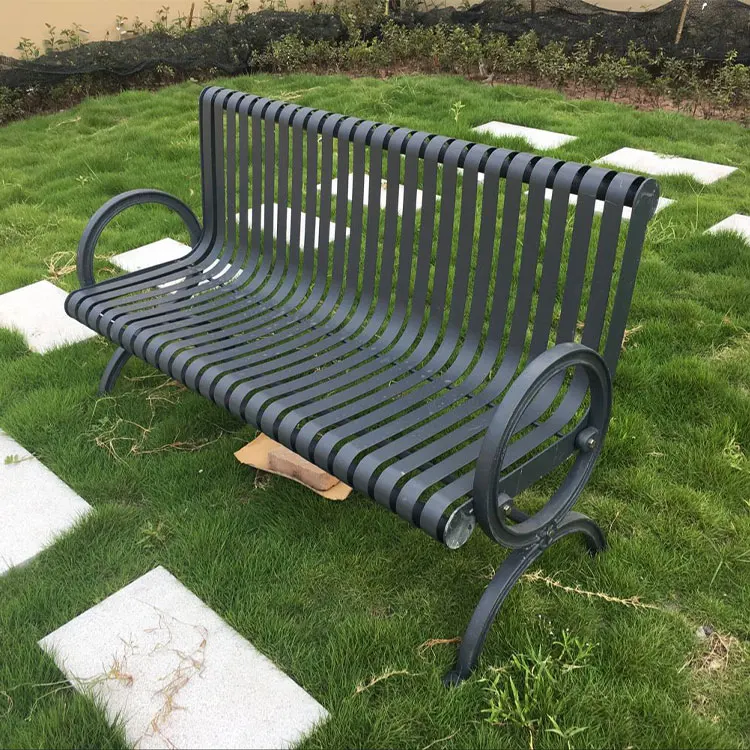 Custom Traditional Outdoor Garden Black Red Metal Durable Lawn Bench with Backrest