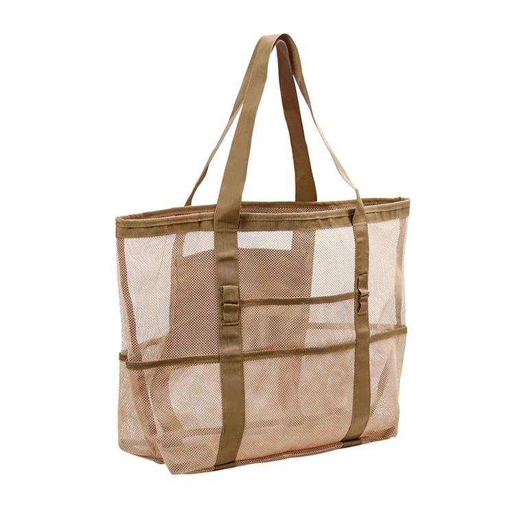 Multiple Lightweight Pockets High Quality Foldable Black Mesh Beach Bag Summer Swimming Beach Tote Bag for Vacation