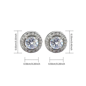 In Stock 1 Carat High Quality Silver 925 Sterling Fine Jewelry Moissanite Stud Earrings for Women Fashion Wedding Earrings