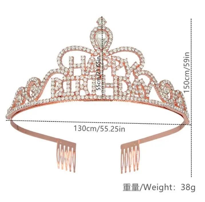 Crown Set Birthday Sash Happy Birthday Girl Sash Rose Gold Shining ...