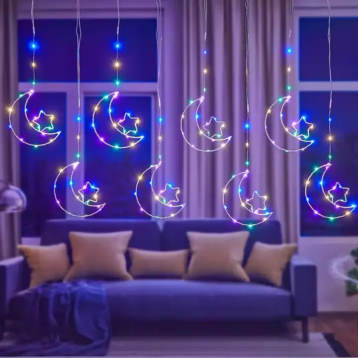 Moon Star LED Curtain Lights Garland EID Mubarak Ramadan Decoration ...