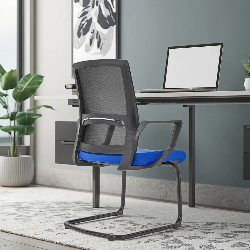 ZHONG BAI Modern Ergonomic Stackable Office Chair with PU Material Contoured Back Support Padded Seat Adjustable Height 6