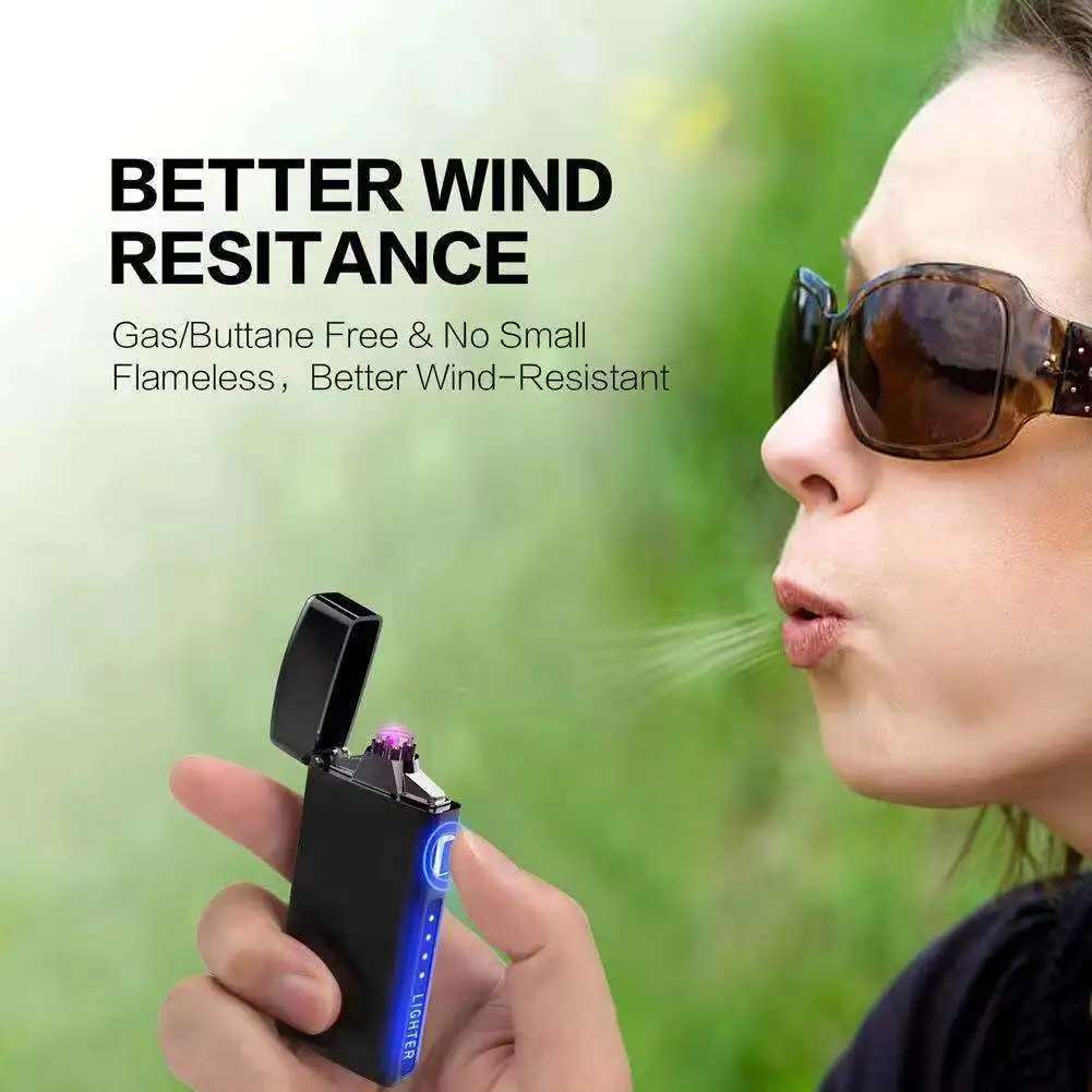 High Quality Wholesale Metal Double Arc Lighter,Touch-sensing Custom Windproof Pulse Rechargeable USB Lighter With Power Display