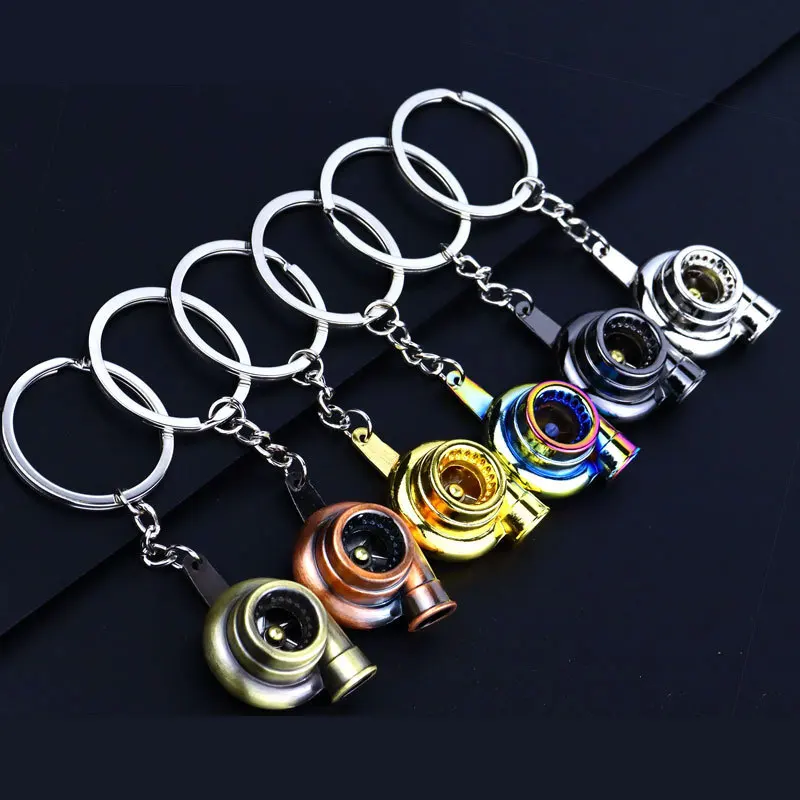 Creative Multicolor Turbo Chain Auto Part Key Ring Bearing Spinning Turbine Turbocharger Metal Keychains Car Parts Keyring 7