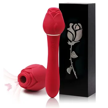 2 In 1 Black Purple Pink Red Sucking Clitoral Nipple Sexy Toys Tongue Rose Vibrator For Women Adult Sex Rose Vibrator