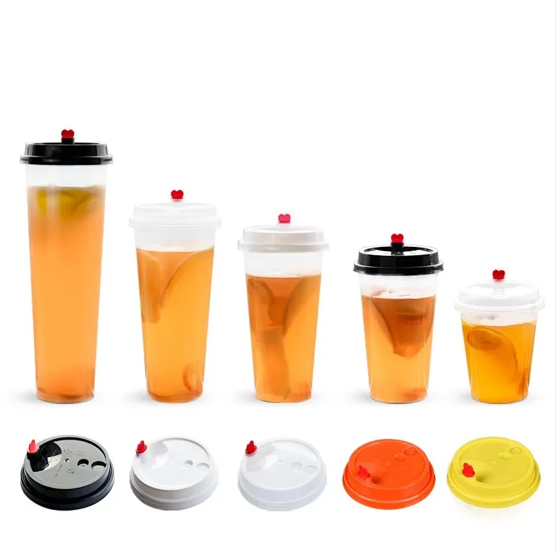 HeePACK Disposable PP Plastic Injection Cup Lid 90mm Diameter Juice Cold Drink Cup Injection Red Heart Plastic Lids